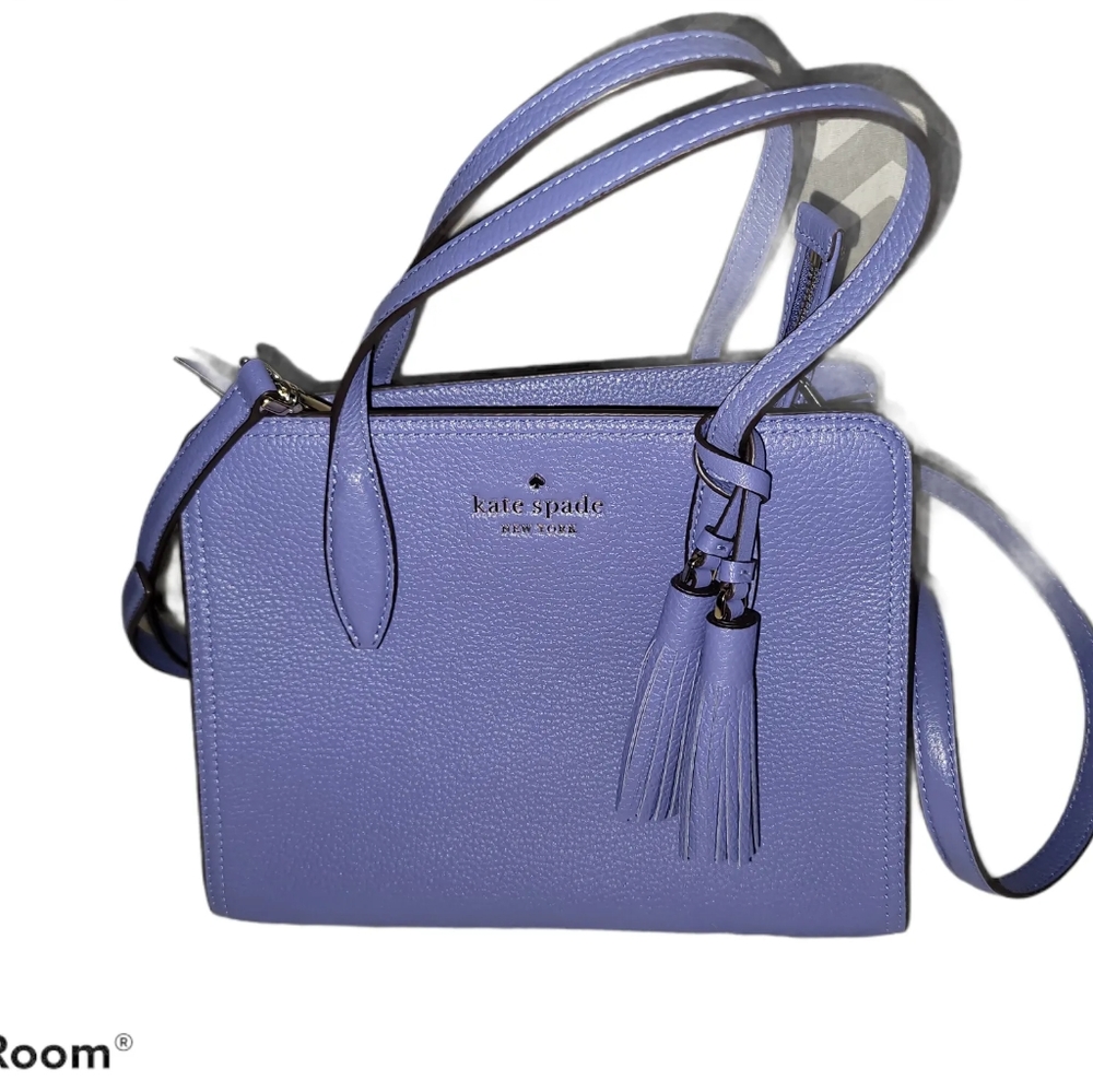 Kate Spade Rowe Lavender Blue Leather Satchel Crossbody Bag WKRU6703